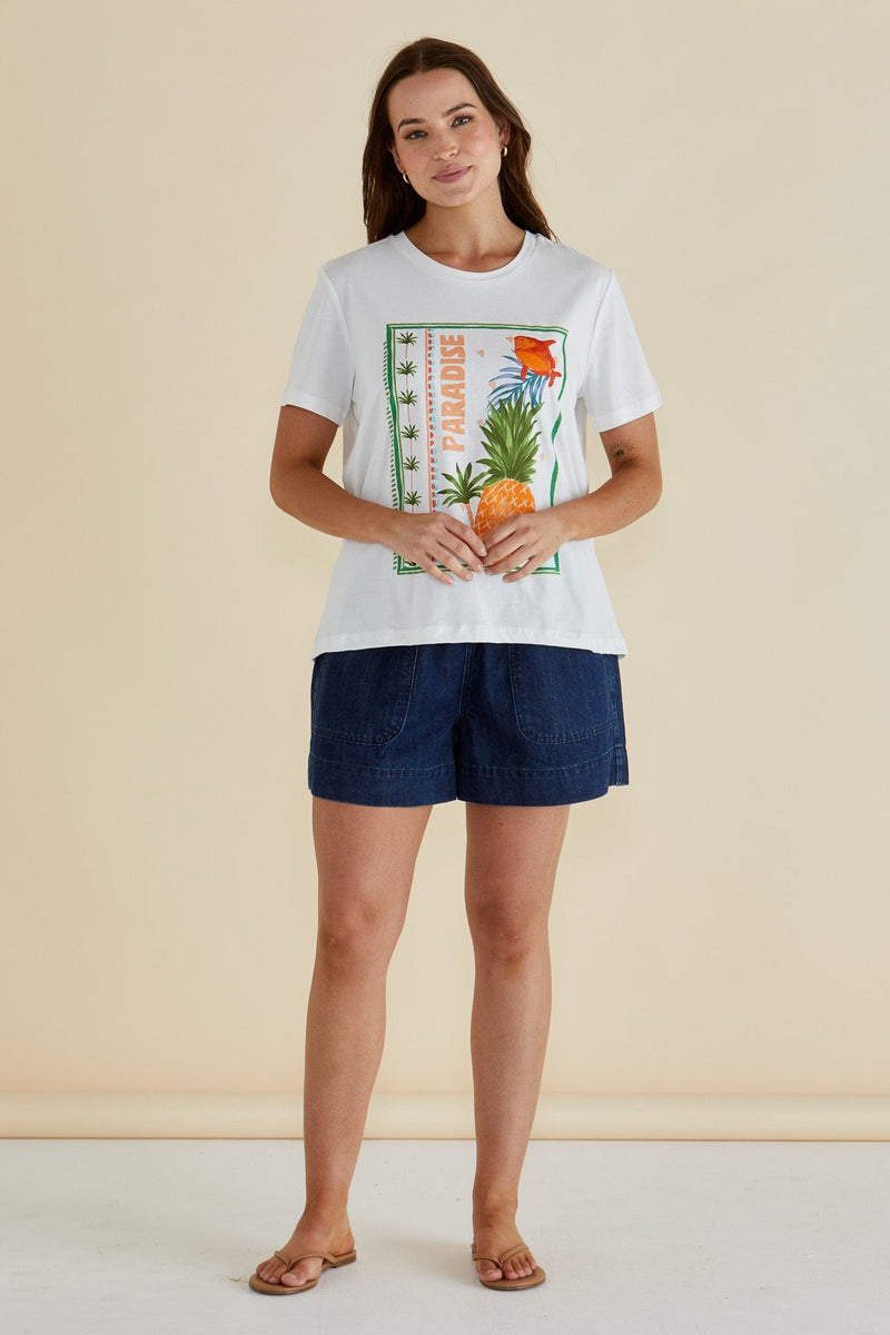 Load image into Gallery viewer, Betty Basics Womens Ellia Crew Tee - Paradise Beach Print
