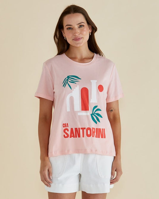 Betty Basics Womens Ellia Crew Tee - Santorini Print