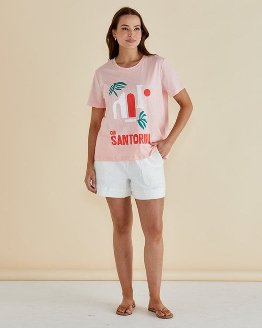 Betty Basics Womens Ellia Crew Tee - Santorini Print