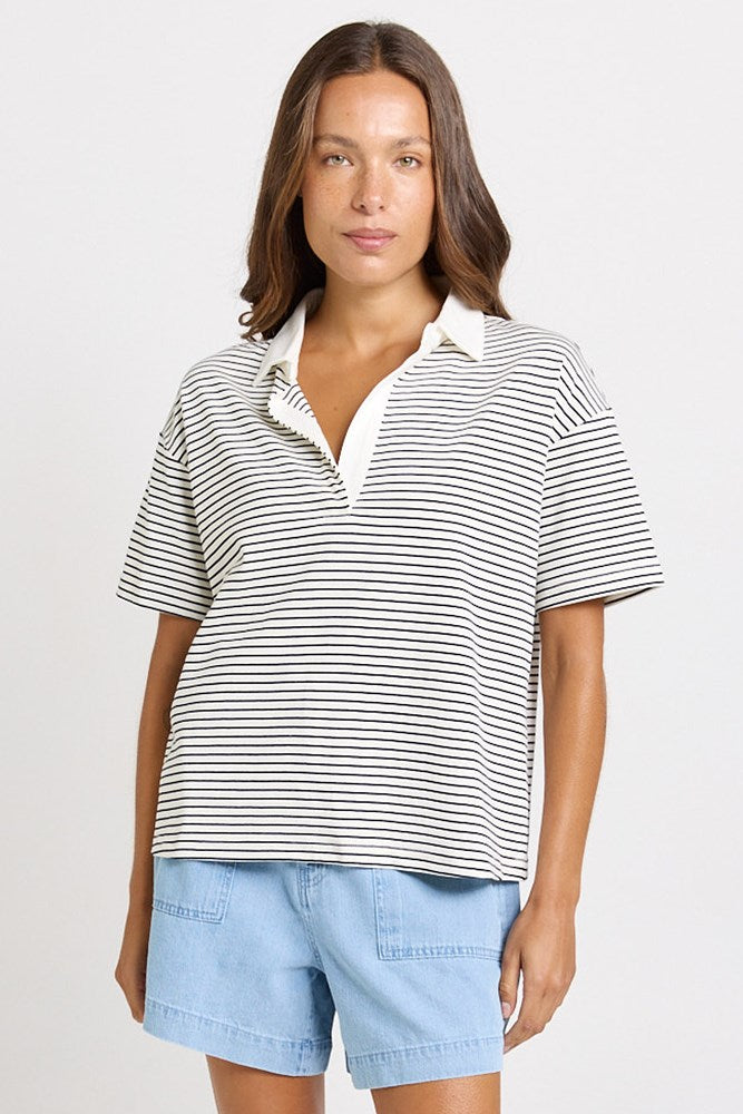 Load image into Gallery viewer, Betty Basics Womens Freddy Polo Top - White/Navy
