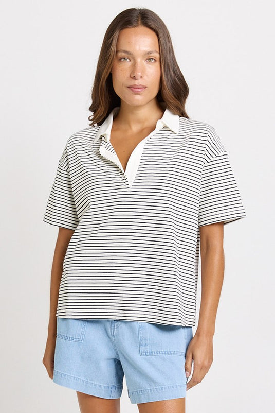 Betty Basics Womens Freddy Polo Top - White/Navy