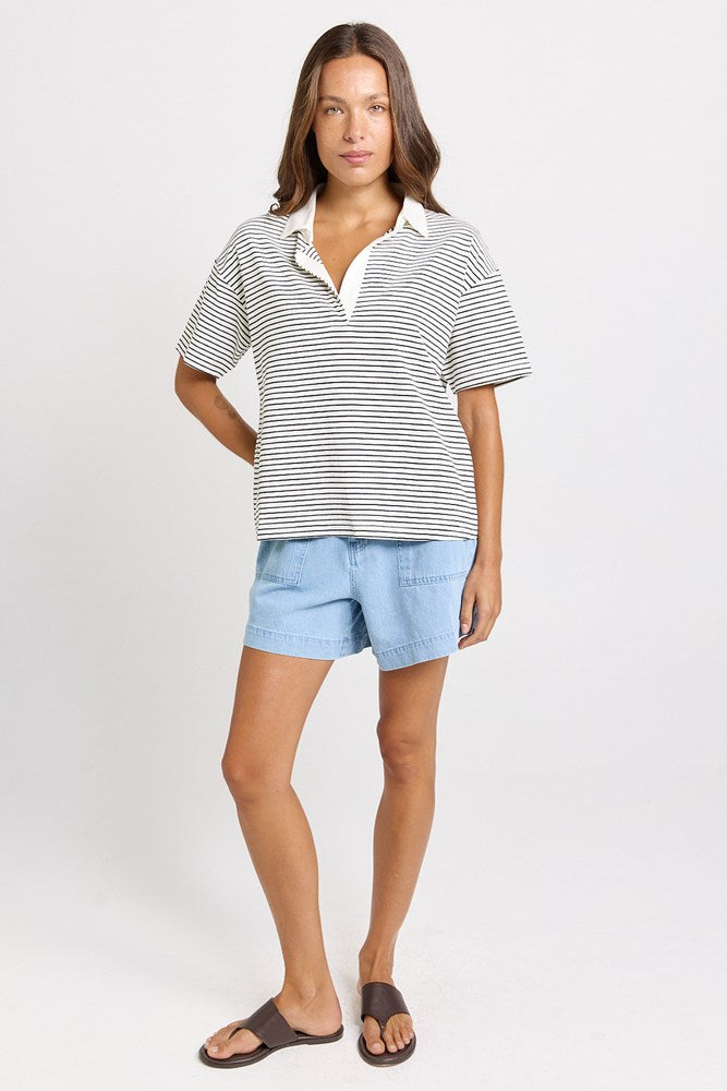 Load image into Gallery viewer, Betty Basics Womens Freddy Polo Top - White/Navy
