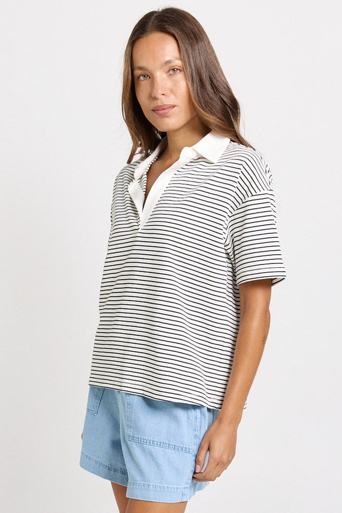 Load image into Gallery viewer, Betty Basics Womens Freddy Polo Top - White/Navy
