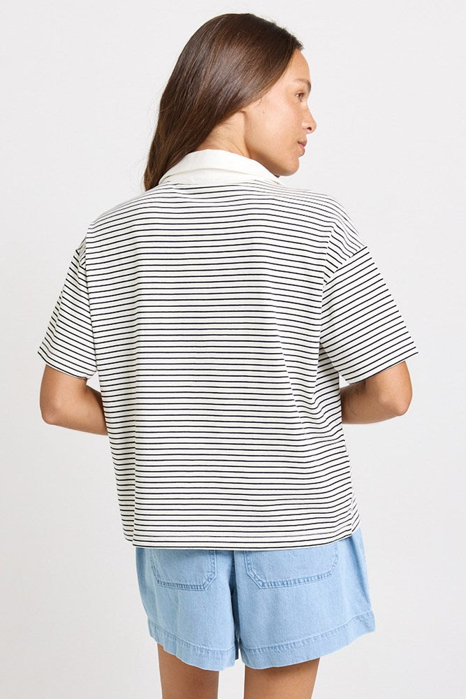 Load image into Gallery viewer, Betty Basics Womens Freddy Polo Top - White/Navy
