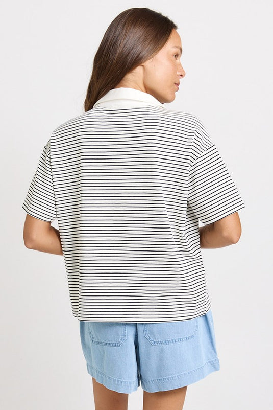 Betty Basics Womens Freddy Polo Top - White/Navy