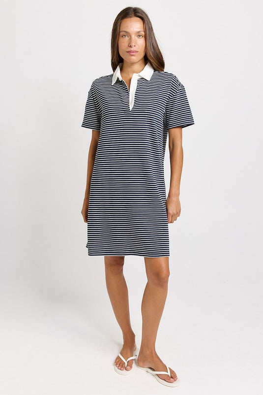 Betty Basics Womens Freddy Cotton Polo Dress - Navy/White Stripe