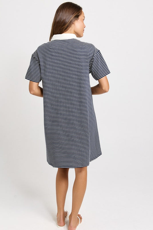 Betty Basics Womens Freddy Cotton Polo Dress - Navy/White Stripe