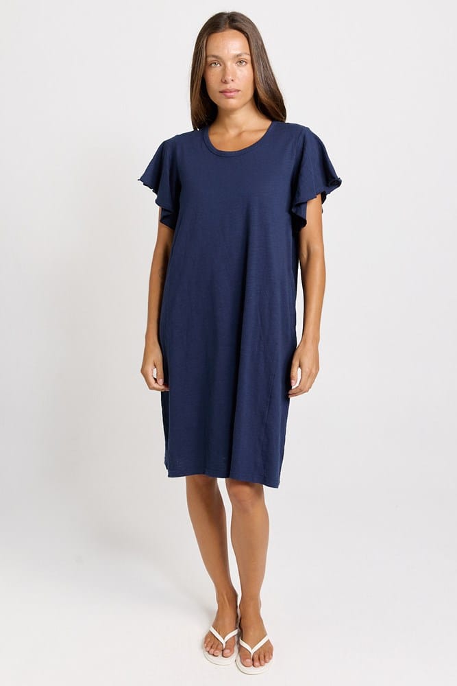 Load image into Gallery viewer, Betty Basics Womens Celene Frill Sleeve T-Shirt Dress - Navy

