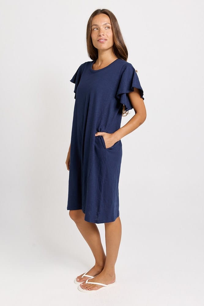 Load image into Gallery viewer, Betty Basics Womens Celene Frill Sleeve T-Shirt Dress - Navy
