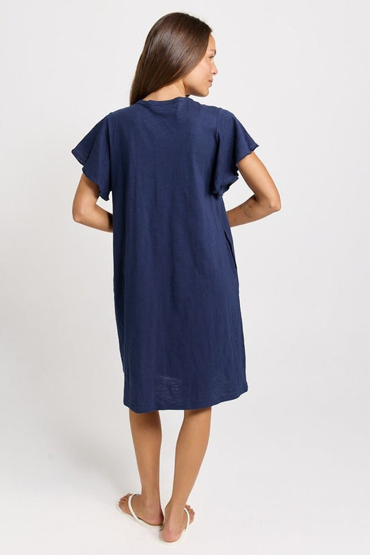 Betty Basics Womens Celene Frill Sleeve T-Shirt Dress - Navy