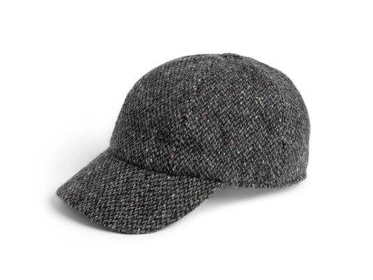 Hanna Hats Mens Baseball Cap Tweed - Grey Salt & Pepper with Colourful Flecks