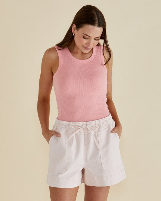 Betty Basics Womens Francis Rib Tank - Peach