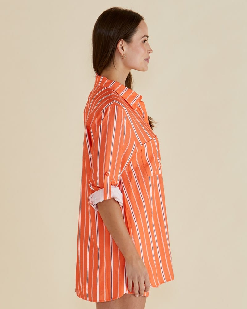 Load image into Gallery viewer, Betty Basics Womens Mills Shirt - Peach Stripe
