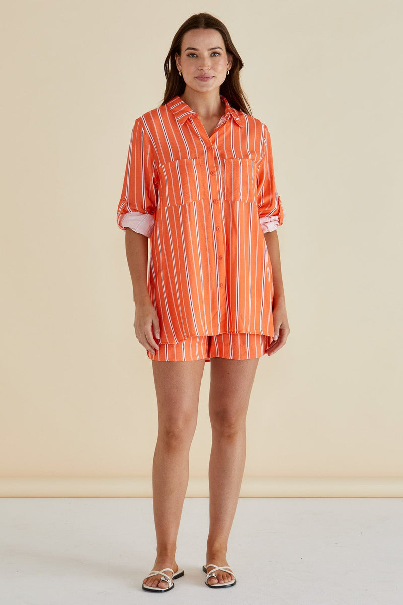 Load image into Gallery viewer, Betty Basics Womens Mills Shirt - Peach Stripe
