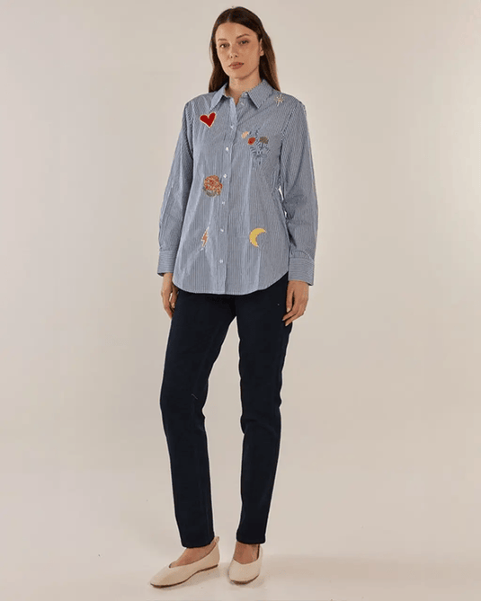 Betty Basics Amelia Shirt - Floral Navy Stripe