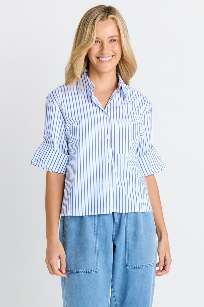 Load image into Gallery viewer, Betty Basics Womens Cropped Poplin Shirt
