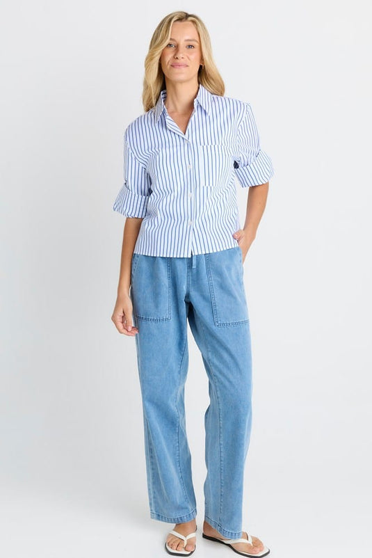 Betty Basics Womens Cropped Poplin Shirt
