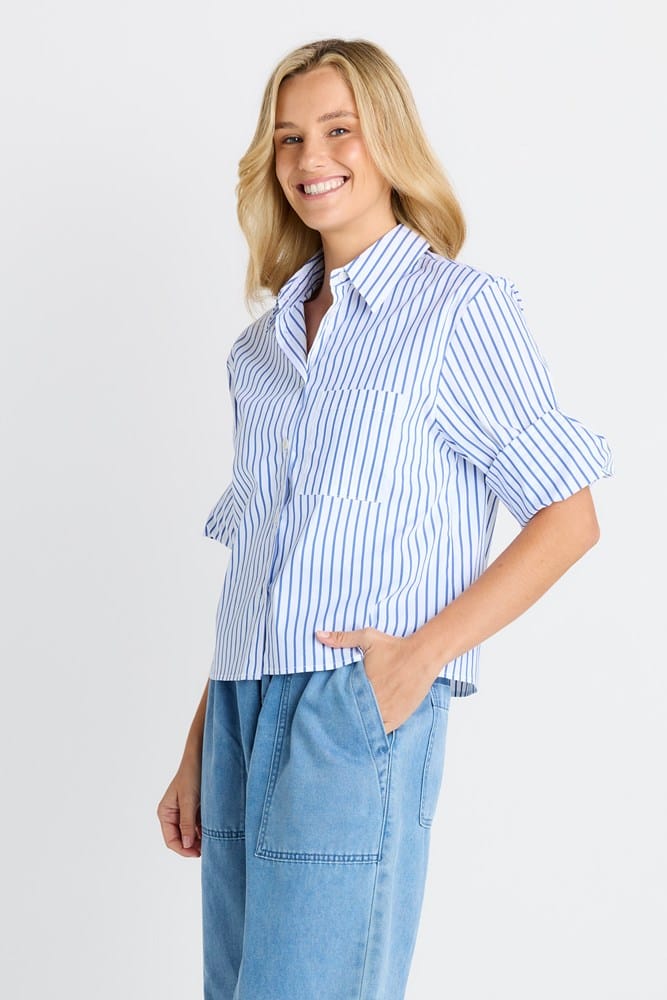 Load image into Gallery viewer, Betty Basics Womens Cropped Poplin Shirt
