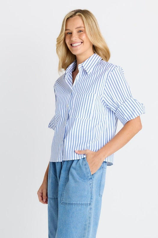 Betty Basics Womens Cropped Poplin Shirt