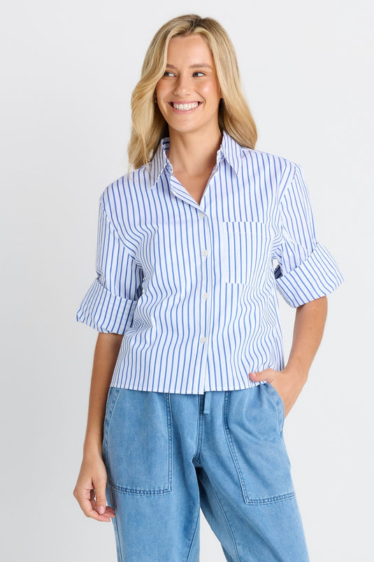 Betty Basics Womens Cropped Poplin Shirt