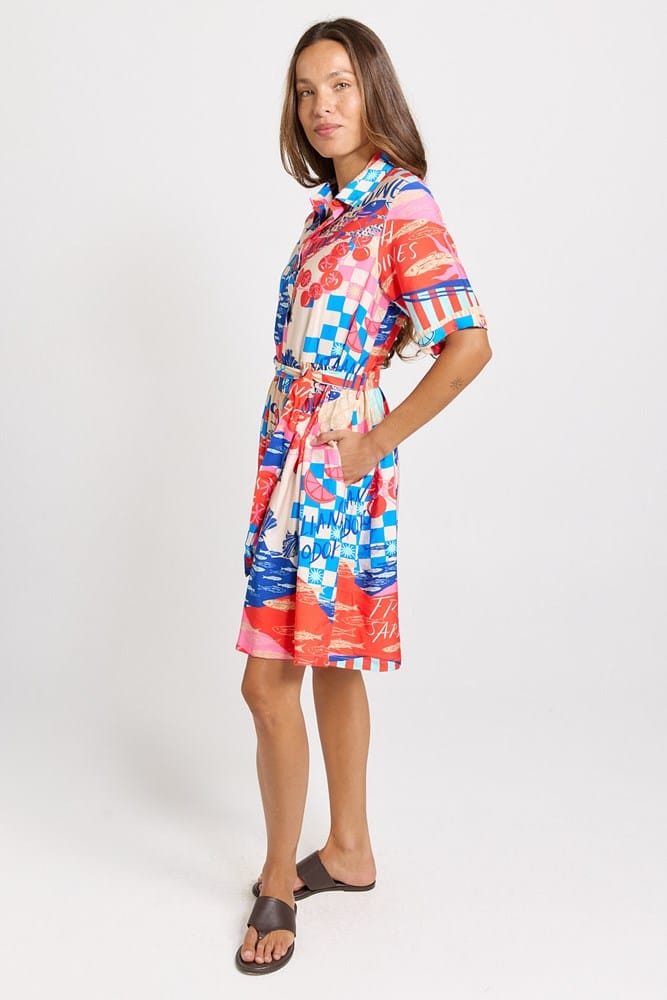 Load image into Gallery viewer, Betty Basics Womens Palm Linen Blend Shirt Dress - Mediterranean Print
