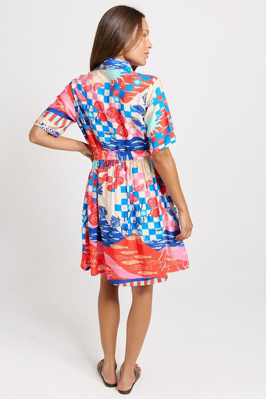 Betty Basics Womens Palm Linen Blend Shirt Dress - Mediterranean Print