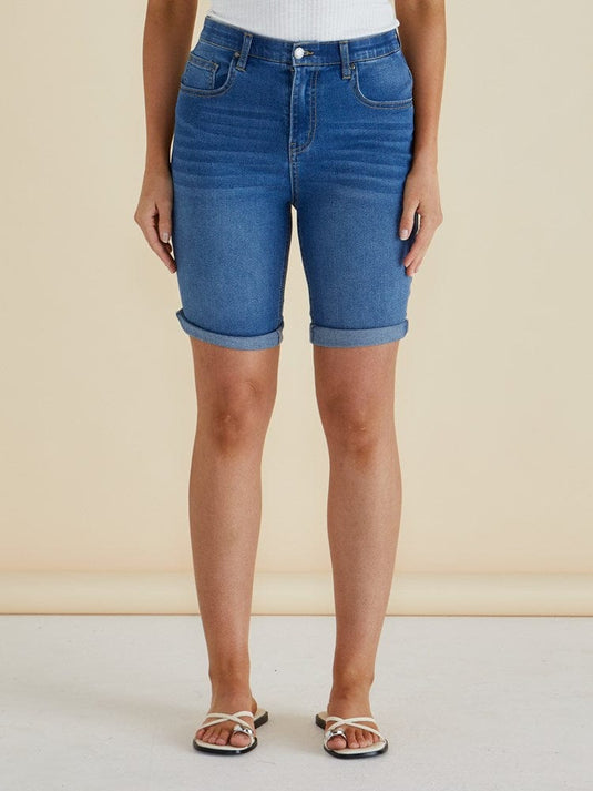 Betty Basics Womens Bonnie Bermuda Denim - Indigo Blue Mix
