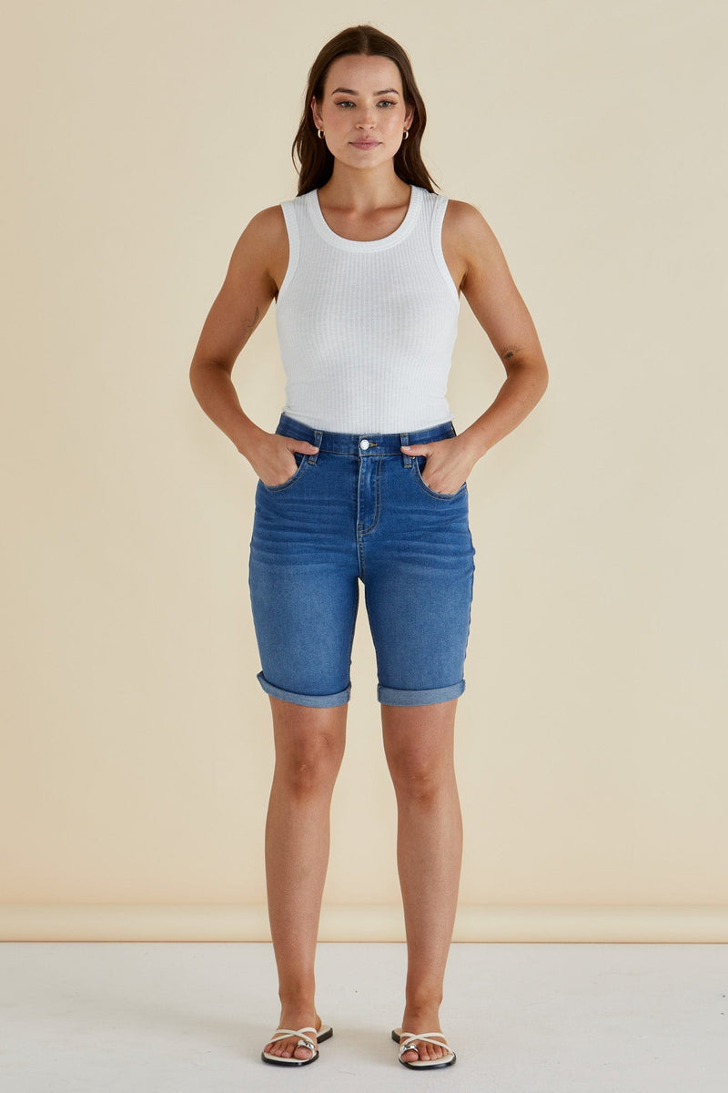 Load image into Gallery viewer, Betty Basics Womens Bonnie Bermuda Denim - Indigo Blue Mix

