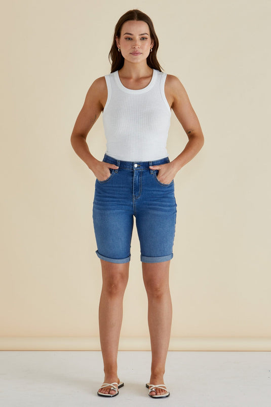 Betty Basics Womens Bonnie Bermuda Denim - Indigo Blue Mix