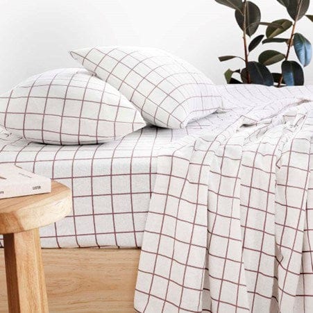 Load image into Gallery viewer, Bambury Grid Boysenberry Flannelette Sheet Set
