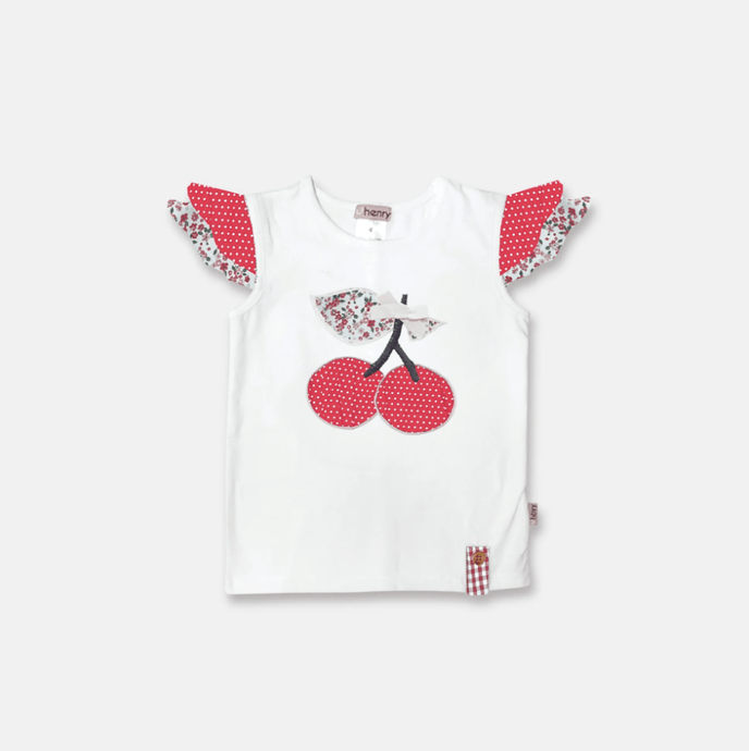 Love Henry Baby Girls Applique Top - Red Cherries