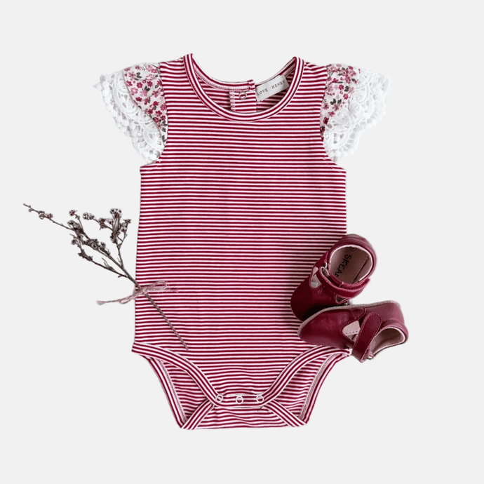 Love Henry Baby Girls Knit Romper - Red Stripe