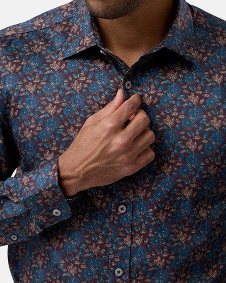 Load image into Gallery viewer, Brooksfield Mens Luxe Print Slim Fit Business Shirt - Brown
