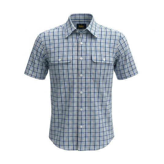 Mens Bisley Short Sleeve Cotton Small Check - Blue