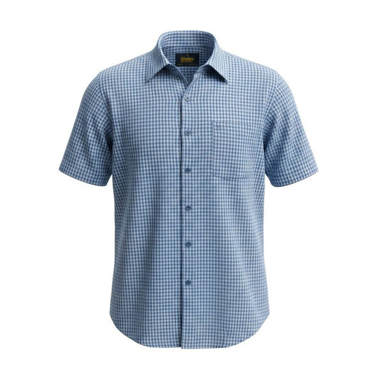 Mens Bisley Short Sleeve Polycotton Micro Check - Blue