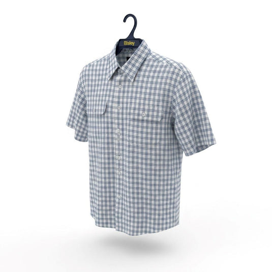 Mens Bisley Short Sleeve Cotton Medium Check - White