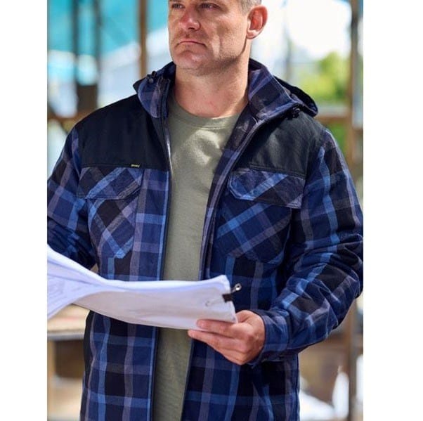 Load image into Gallery viewer, Bisley Mens Contrast Check Zip Front Hoodie
