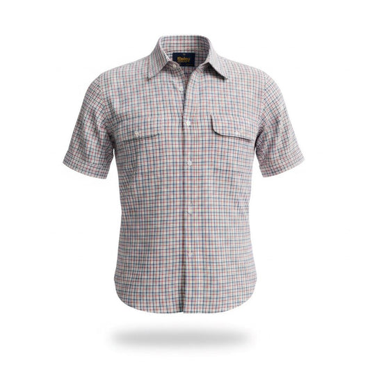 Mens Bisley Short Sleeve Seersucker Micro Check - Red