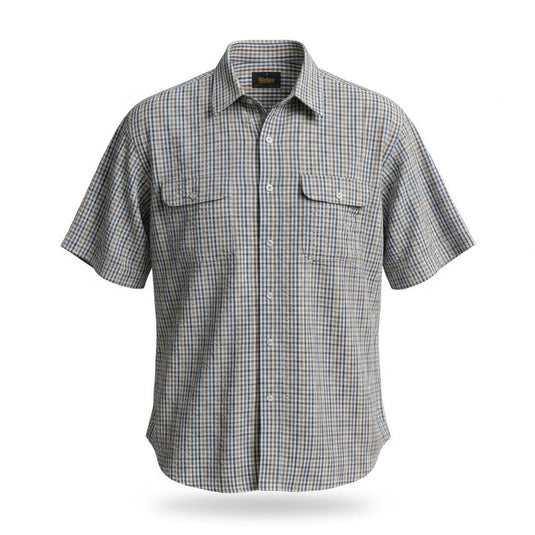 Mens Bisley Short Sleeve Seersucker Medium Check - Brown