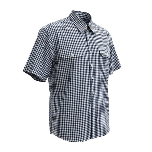 Mens Bisley Short Sleeve Seersucker Micro Check - Navy