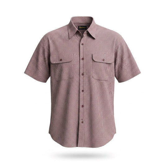 Mens Bisley Short Sleeve Polycotton Small Check - Maroon