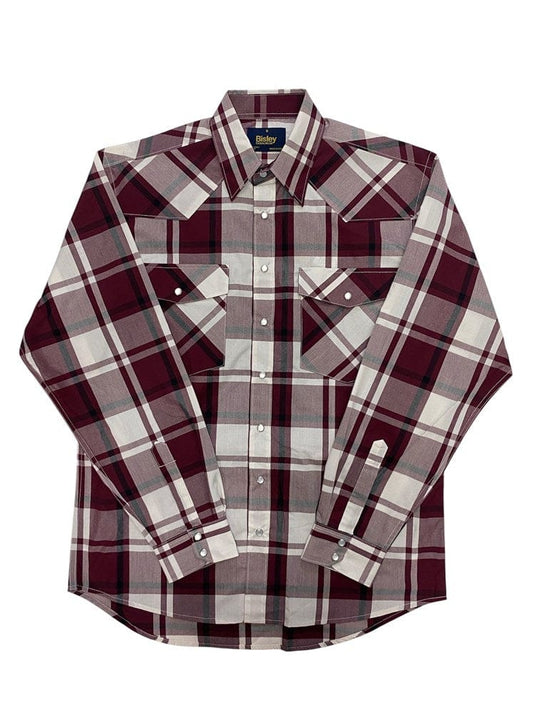 Bisley Mens Western Long Sleeve Shirt - Maroon Check