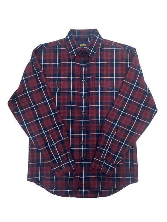 Bisley Mens Brushed Cotton Long Sleeve Shirt - Maroon Check