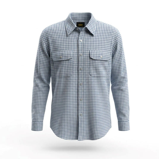 Mens Bisley Long Sleeve Polycotton Small Check - Light Blue