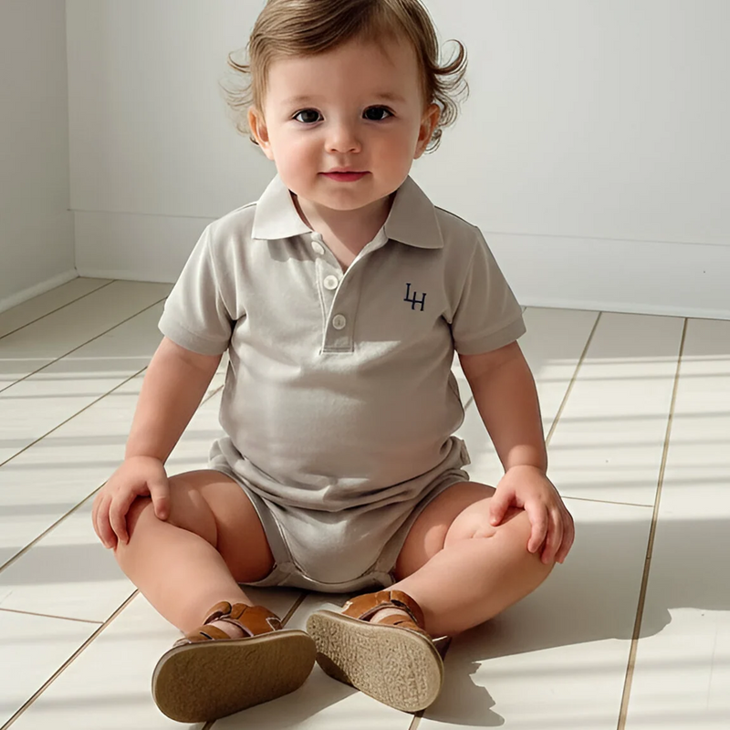 Load image into Gallery viewer, Love Henry Baby Boys Polo Romper - Beige Grey
