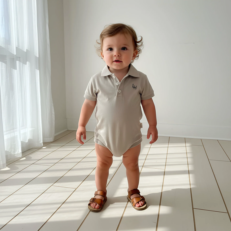 Load image into Gallery viewer, Love Henry Baby Boys Polo Romper - Beige Grey
