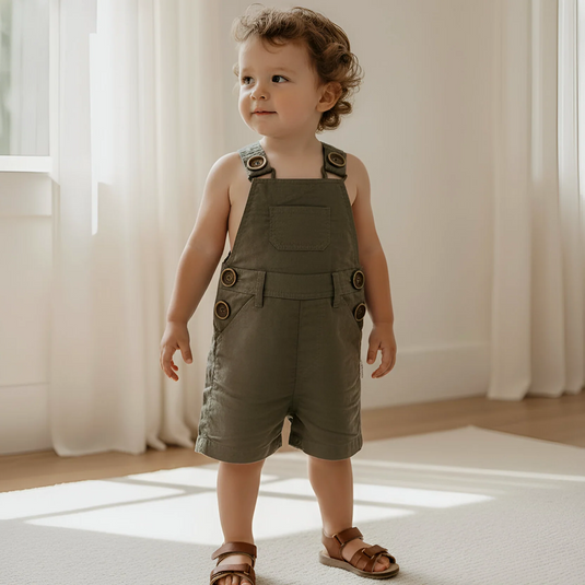 Love Henry Baby Boys Roy Dungaree - Olive Brown Linen