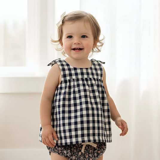 Love Henry Baby Girls Amelia Top - Navy Check