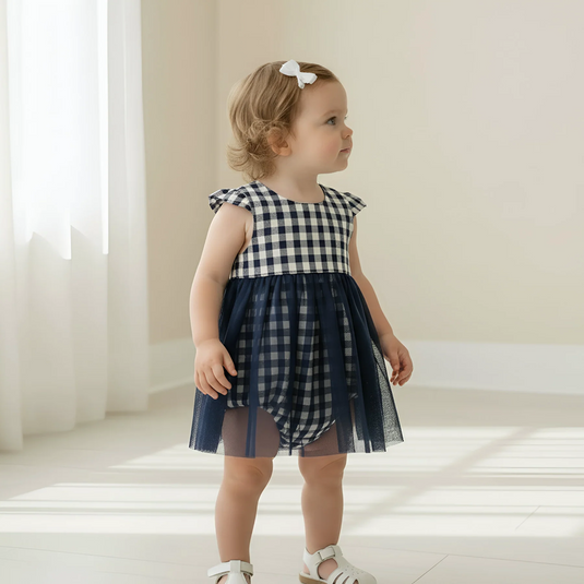 Love Henry Baby Girls Lottie Dress - Navy Check