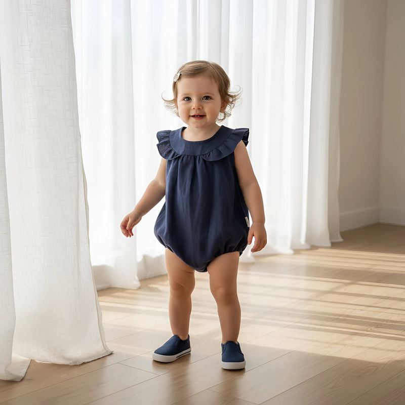 Load image into Gallery viewer, Love Henry Baby Girls Neve Playsuit - Navy Linen
